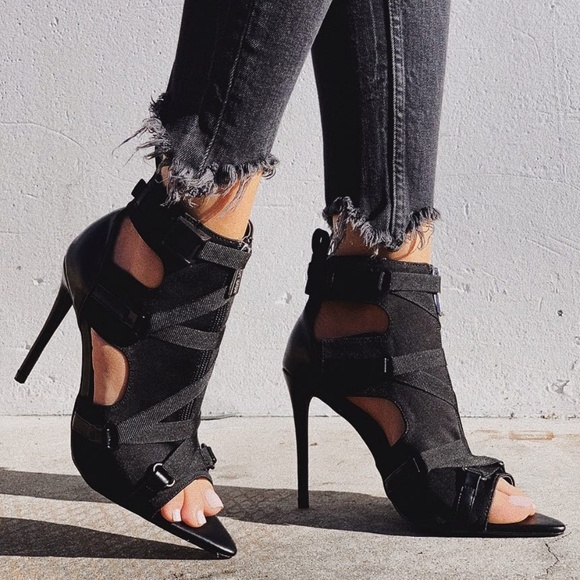 Last Size 6.5 🖤Zipper Trim Lace-Up Stiletto Heel - Picture 5 of 8